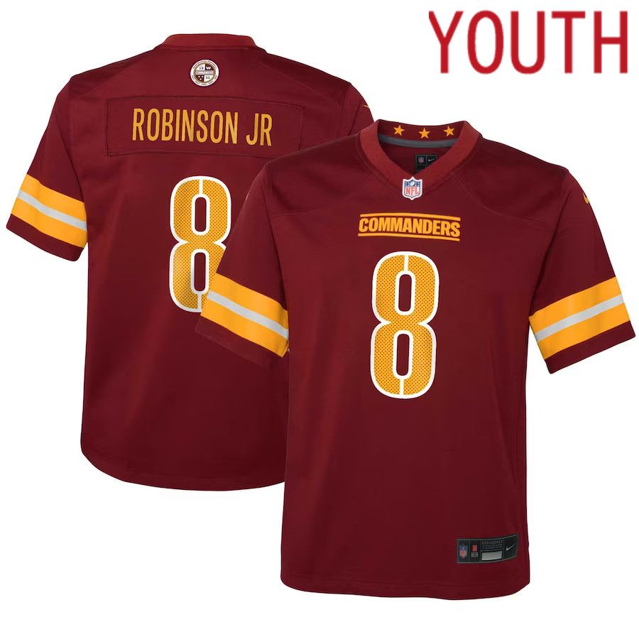 Youth Washington Commanders 8 Brian Robinson Jr. Nike Burgundy Game NFL Jersey